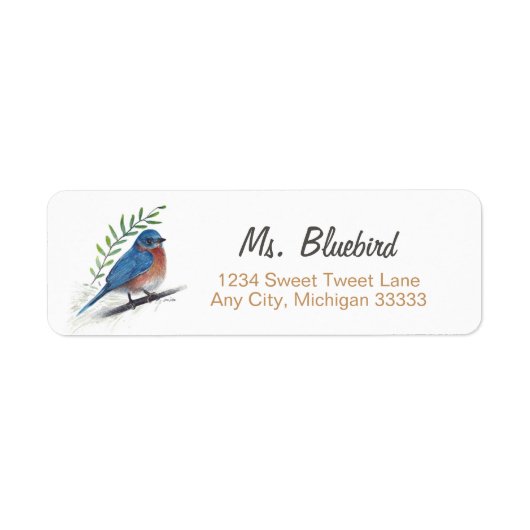 Bluebird Bird Art Return Label (Vorne)