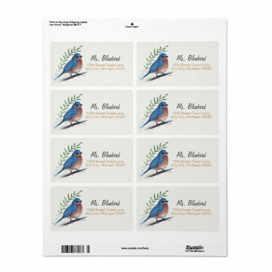 Bluebird Bird Art Return Label (Vorne)