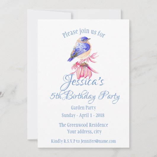 Bluebird Bird Pink Flower Garden Einladung (Vorderseite)