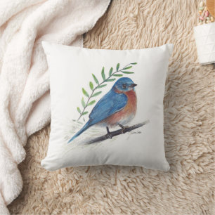 Bluebird Bird Watercolor Art Throw Kissen