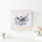 Bluebird Blossom Watercolor Serenity Quadratische Wanduhr (Zuhause)