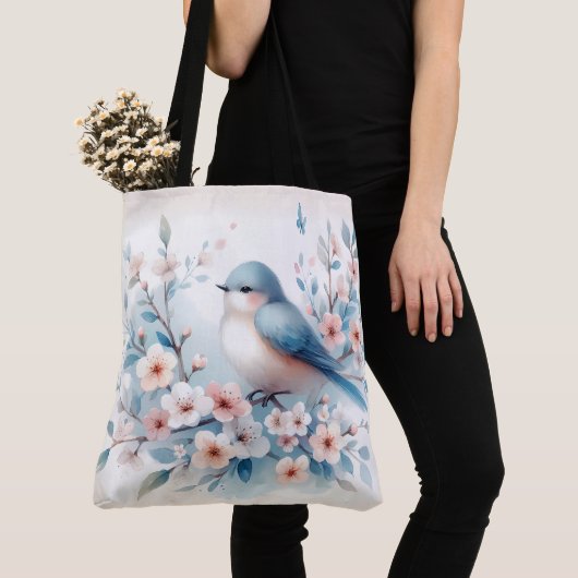 Bluebird Blossom Watercolor Serenity Tasche (Von Nahem)