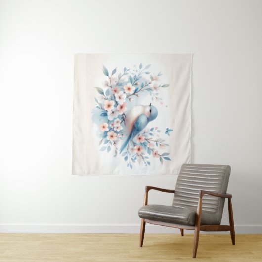 Bluebird Blossom Watercolor Serenity Wandteppich (Beispiel (Horizontal))