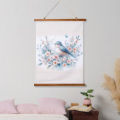 Bluebird Blossom Watercolor Serenity Wandteppich Mit Holzrahmen (Schlafzimmer)