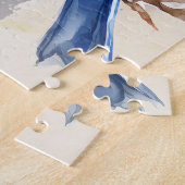 Bluebird Blue Orange Rustikale Wasserfarbe Puzzle (Seite)