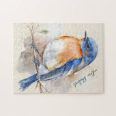 Bluebird Blue Orange Rustikale Wasserfarbe Puzzle (Horizontal)