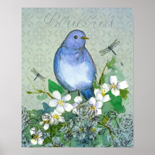 Bluebird Blume Collage Dragonflies Syringa Poster (Vorne)