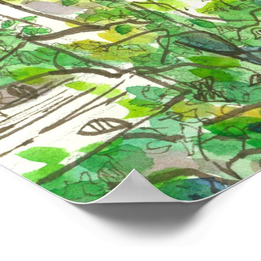 Bluebird Brambles Blue Sky Poster (Ecke)