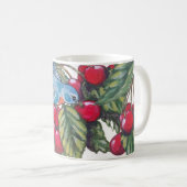 Bluebird Cherries Red Blue Blätter Fruchtsommer Kaffeetasse (VorderseiteRechts)