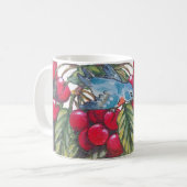 Bluebird Cherries Red Blue Blätter Fruchtsommer Kaffeetasse (Vorderseite Links)
