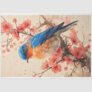 Bluebird Cherry Blossom Tree Malerei Decoupage Seidenpapier
