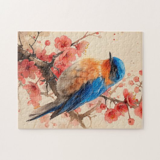 Bluebird Cherry Blossom Tree Malerei Puzzle (Horizontal)