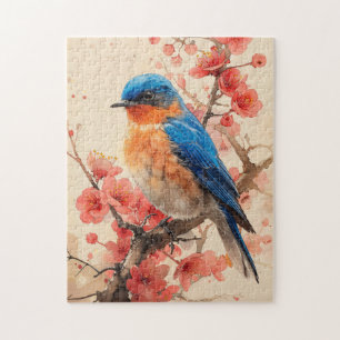 Bluebird Cherry Blossom Tree Malerei Puzzle