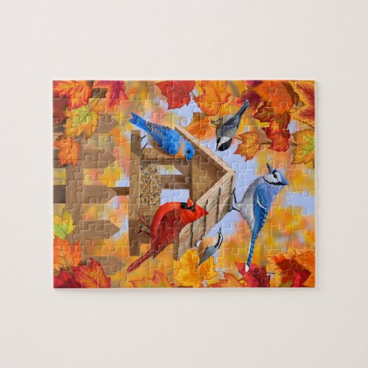 Bluebird Chickadee Kardinal Herbstvogelzuführung Puzzle (Horizontal)