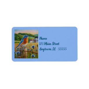 Bluebird Corblüten Sommerfarm Wasserfarbe Kunst Adressaufkleber