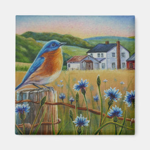 Bluebird Corblüten Sommerfarm Wasserfarbe Kunst Magnet