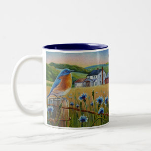 Bluebird Corblüten Sommerfarm Wasserfarbe Kunst Zweifarbige Tasse