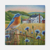 Bluebird Cornflowers Sommer Farm Wasserfarbene Kun Magnet (Vorne)