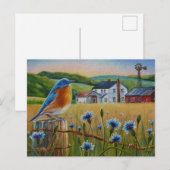 Bluebird Cornflowers Sommer Farm Wasserfarbene Kun Postkarte (Vorne/Hinten)