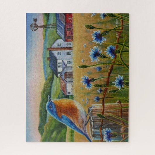 Bluebird Cornflowers Sommer Farm Wasserfarbene Kun Puzzle (Vertikal)