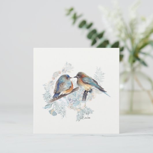 Bluebird Couple Wasserfarbe mit Blumen (Stehend Vorderseite)