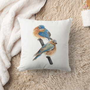 Bluebird Couple Watercolor Art Kissen