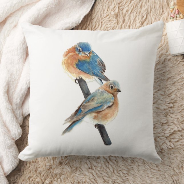 Bluebird Couple Watercolor Art Kissen (Decke)