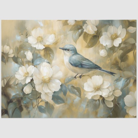 Bluebird Cream White Blume Malerei Decoupage Seidenpapier (Vorderseite)