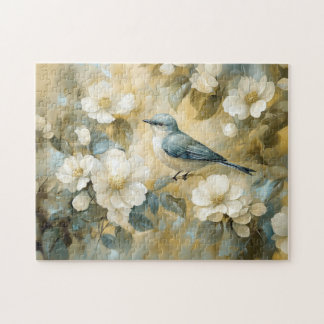 Bluebird Cream White Blume Malerei Puzzle