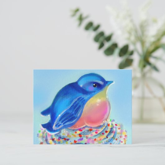 Bluebird Cupcake Überraschung Postkarte (Stehend Vorderseite)