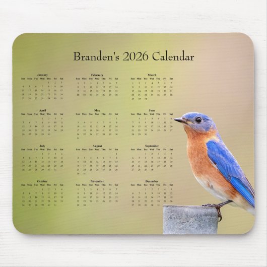 Bluebird - Customizable full year 2026 calendar Mousepad (Vorne)