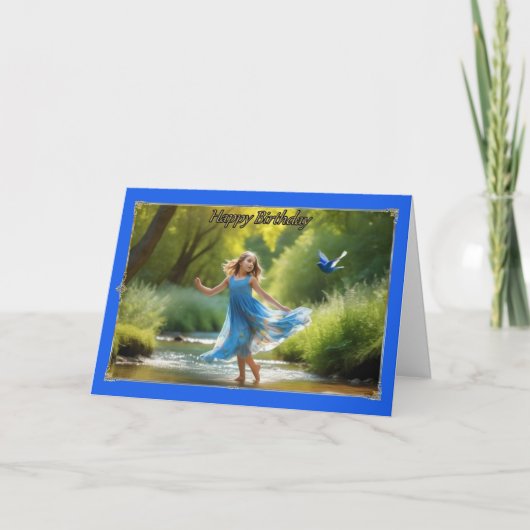 Bluebird Dance Young Girl's Birthday Card Karte (Vorderseite)