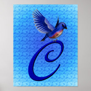 Bluebird Elegant Monogram Anfangsbuchstabe C Poster