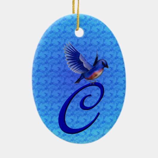 Bluebird Elegant Monogram Initial C Keramik Ornament (Hinten)