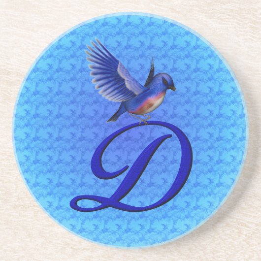Bluebird Elegant Monogram Initial D Sandstein Untersetzer (Vorne)