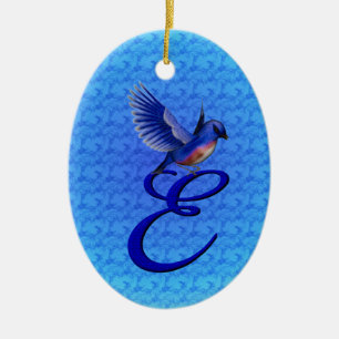 Bluebird Elegant Monogram Initial E Keramik Ornament