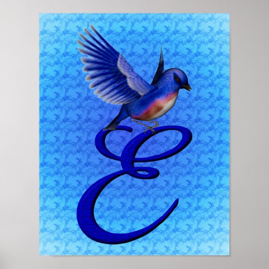 Bluebird Elegant Monogram Initial E Poster (Vorne)