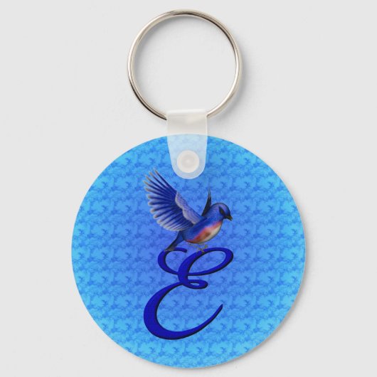 Bluebird Elegant Monogram Initial E Schlüsselanhänger (Vorderseite)