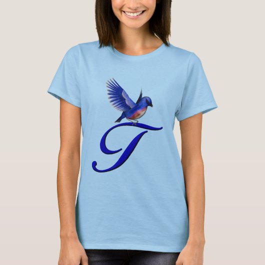 Bluebird Elegant Monogram Initial T T-Shirt (Vorderseite)