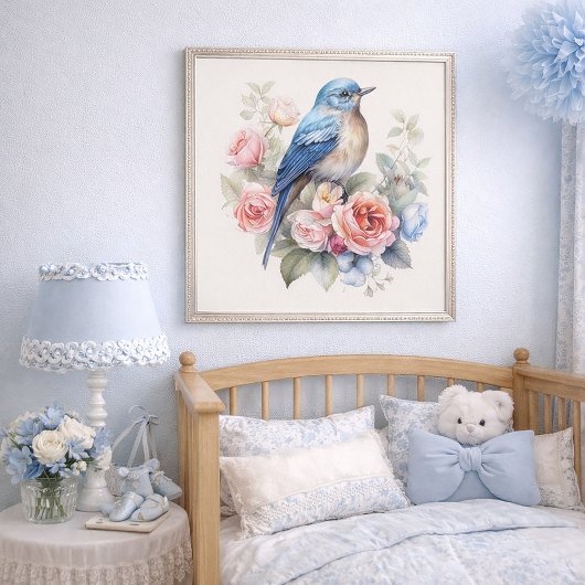 Bluebird Floral Art Home Decor Poster