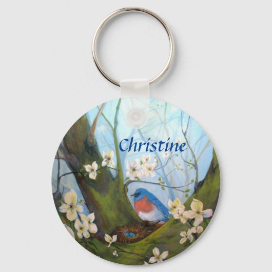 Bluebird Floral Personalisiert Schlüsselanhänger (Vorderseite)