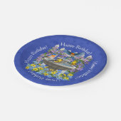 Bluebird Goldfinch Birdbath Garden Royal Blue Pappteller (Schrägansicht)