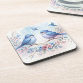 Bluebird Harmony on a Floral Perch Getränkeuntersetzer (Linke Seite)