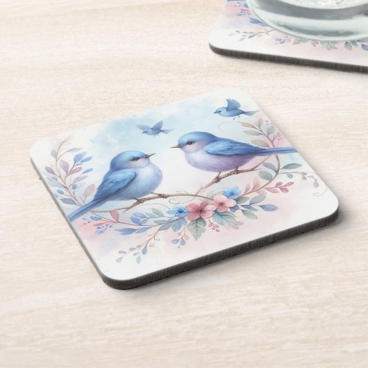 Bluebird Harmony on a Floral Perch Getränkeuntersetzer (Linke Seite)