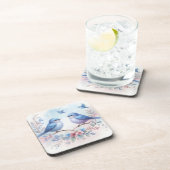 Bluebird Harmony on a Floral Perch Getränkeuntersetzer (Rechte Seite)