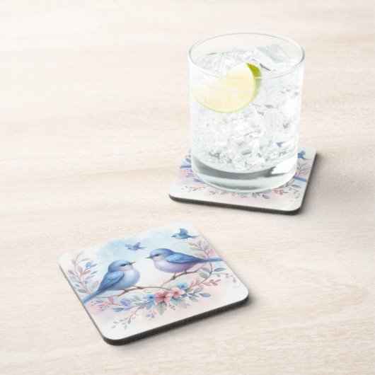 Bluebird Harmony on a Floral Perch Getränkeuntersetzer (Rechte Seite)