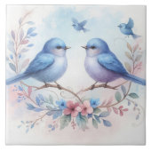 Bluebird Harmony on a Floral Perch Keramik Tile Fliese (Vorderseite)