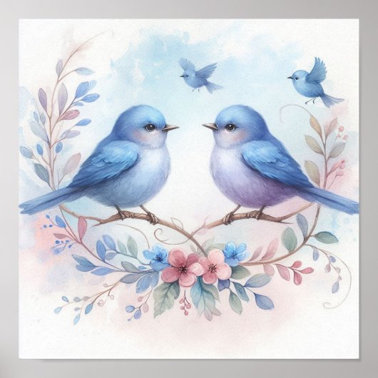 Bluebird Harmony on a Floral Perch Poster (Vorne)