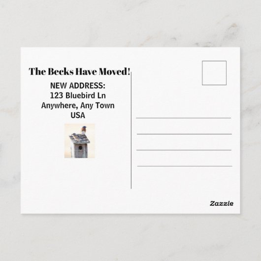 Bluebird House - Funny Change Address Postcard Postkarte (Rückseite)