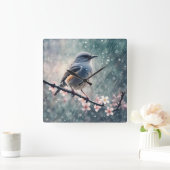 Bluebird in einem Regenfenster Quadratische Wanduhr (Zuhause)